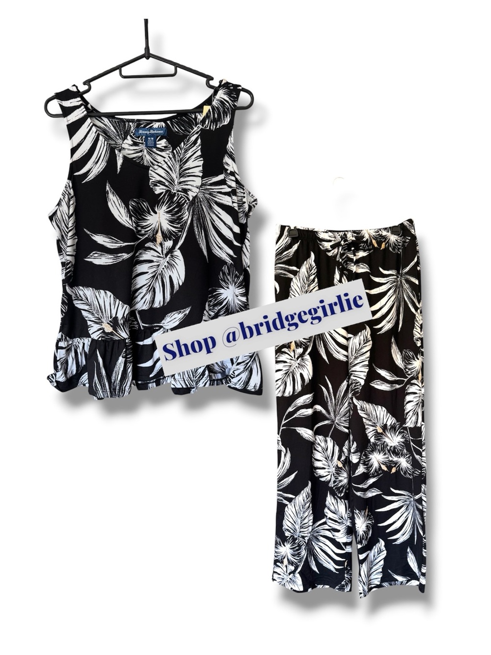 Tommy Bahama Tropical Black & White Two-Piece Set Pajamas Loungewear